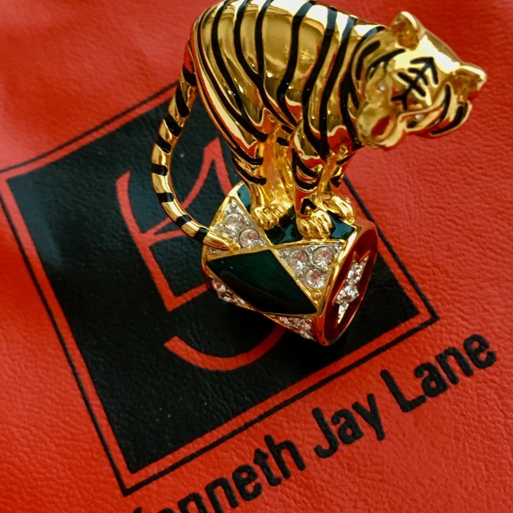 Vintage 1997 Kenneth Jay Lane VERY RARE Book Piece Circus Tiger Drum Brooch KJL